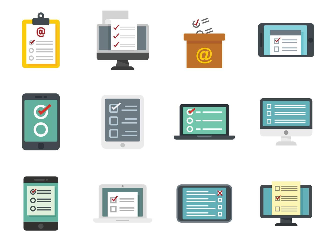 Online survey icons set flat vector isolated