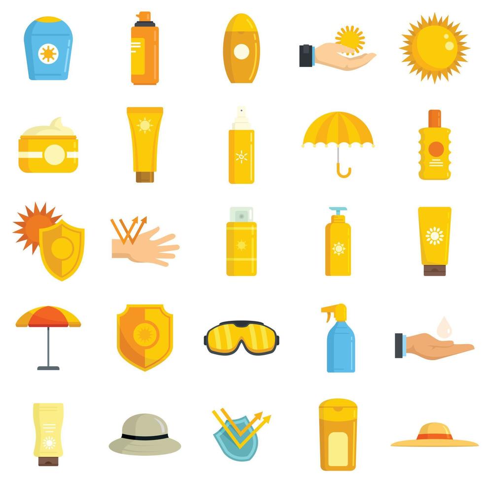 Uv protection icons set flat vector isolated