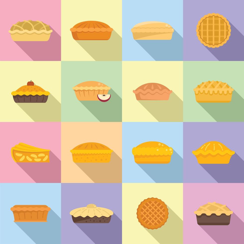 Apple pie icons set flat vector. Food dessert vector