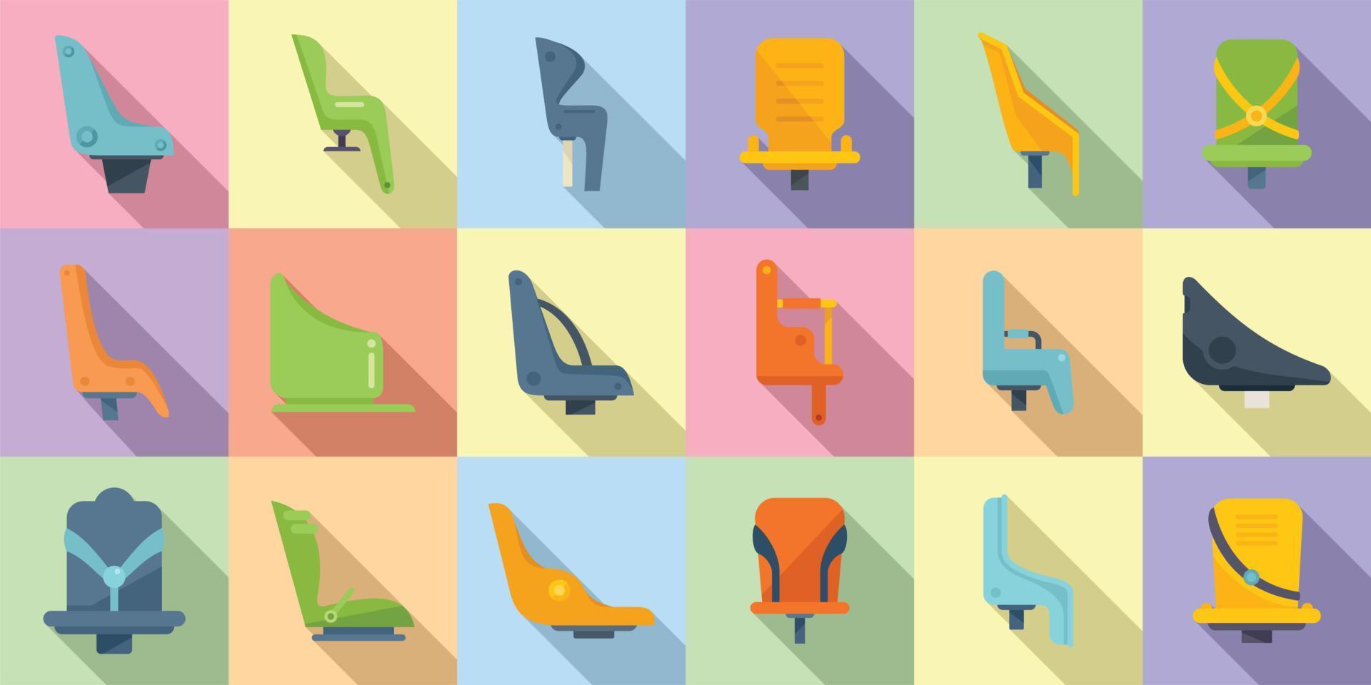 Child seat bike icons set flat vector. Adult bicycle vector