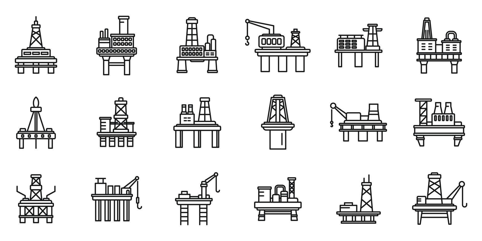 Sea drilling rig icons set outline vector. Oil industry vector