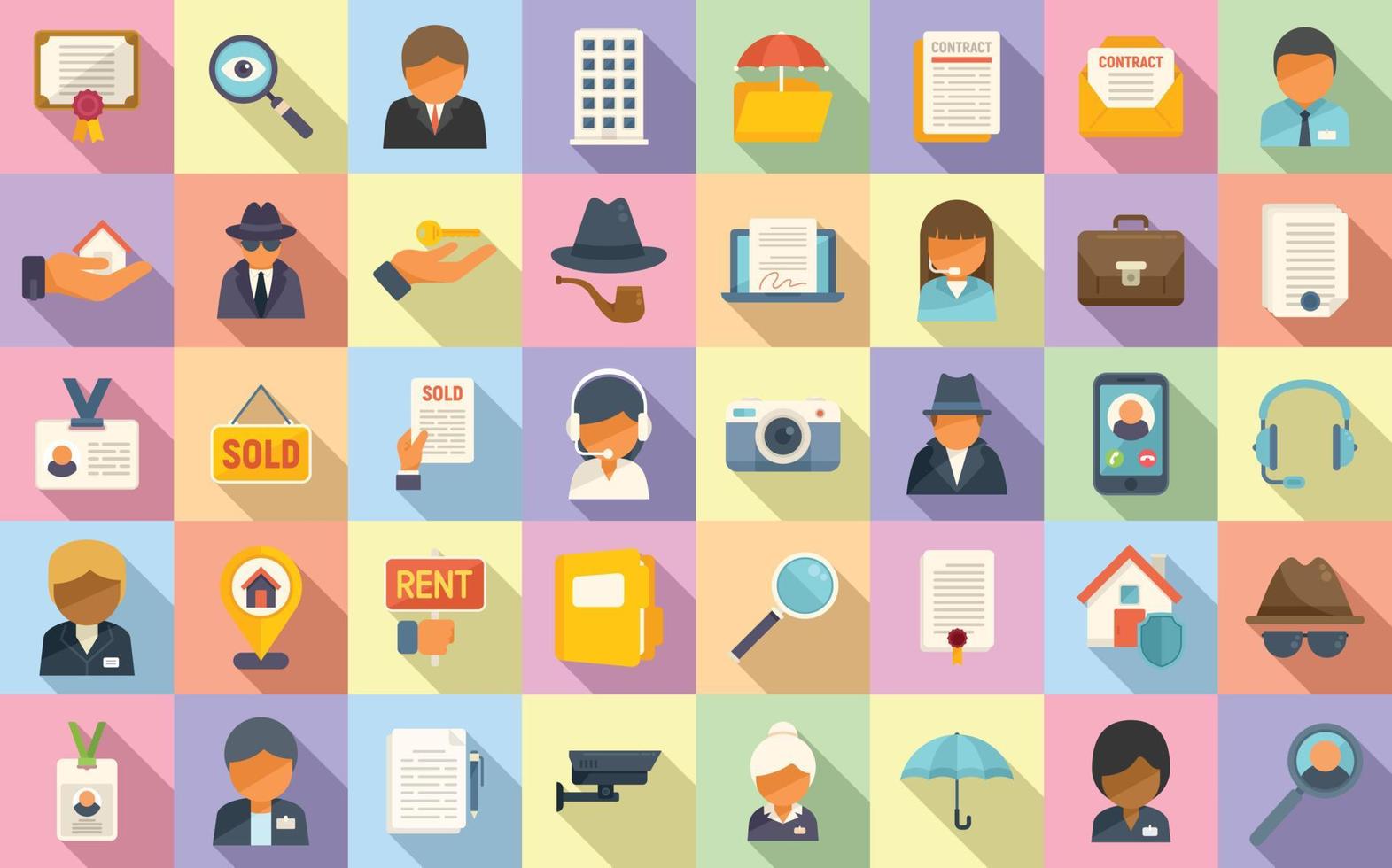 Agent icons set flat vector. Camera detect vector