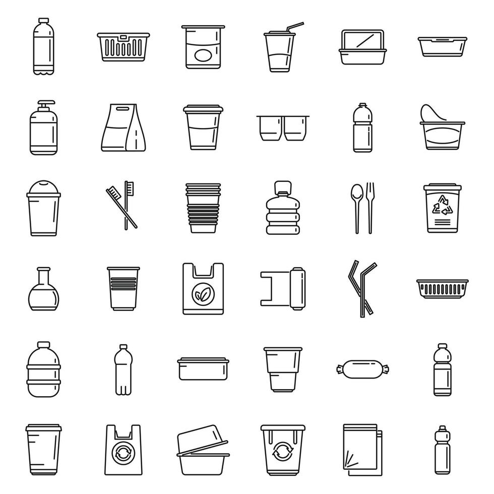 Biodegradable plastic icons set outline vector. Trash bag vector