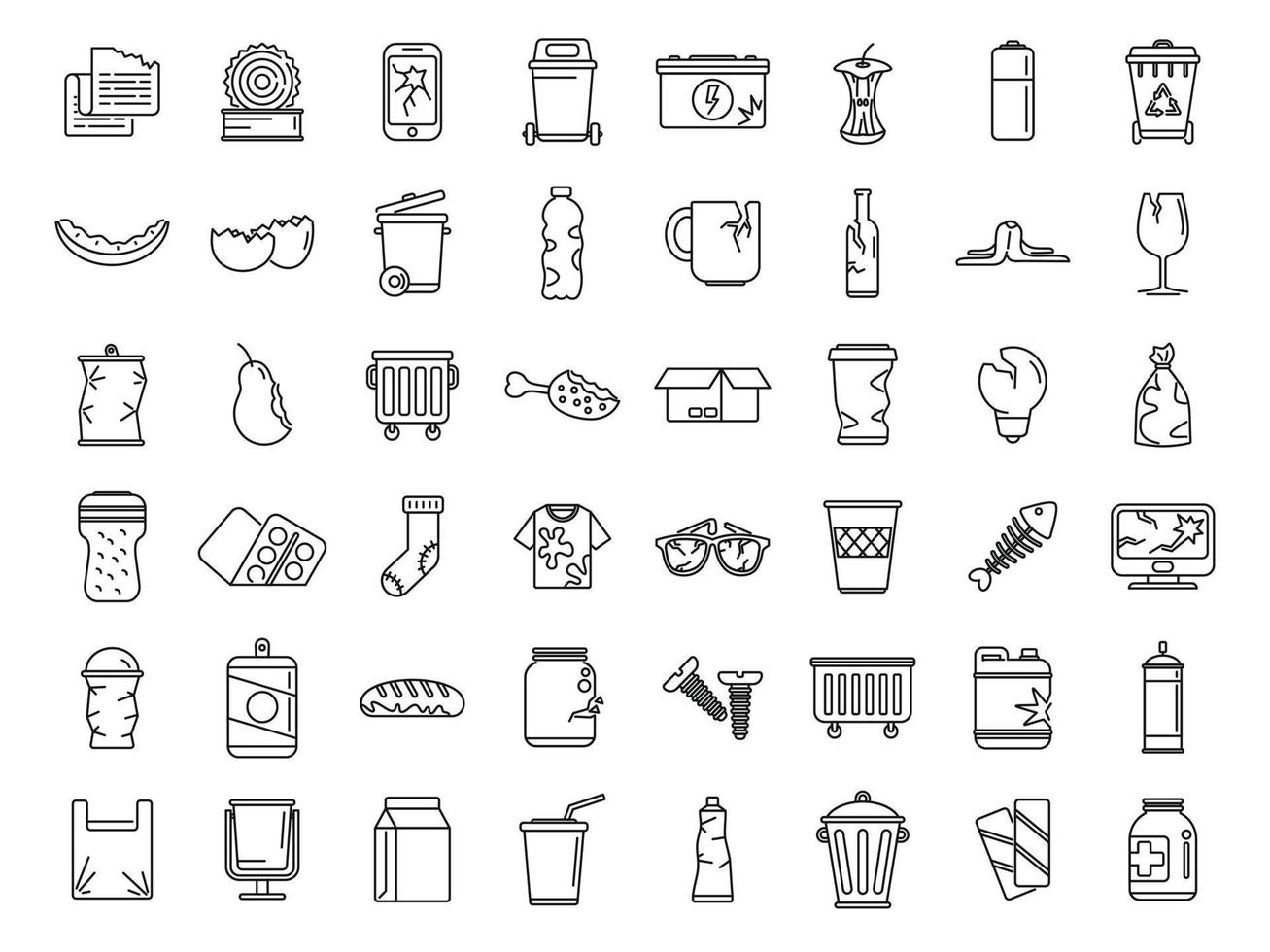 Waste icons set outline vector. Garbage food vector