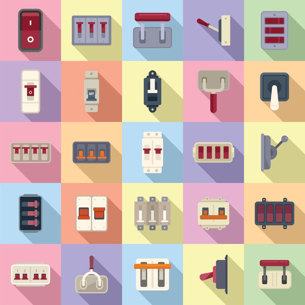 Breaker switch icons set flat vector. Cable chopper vector
