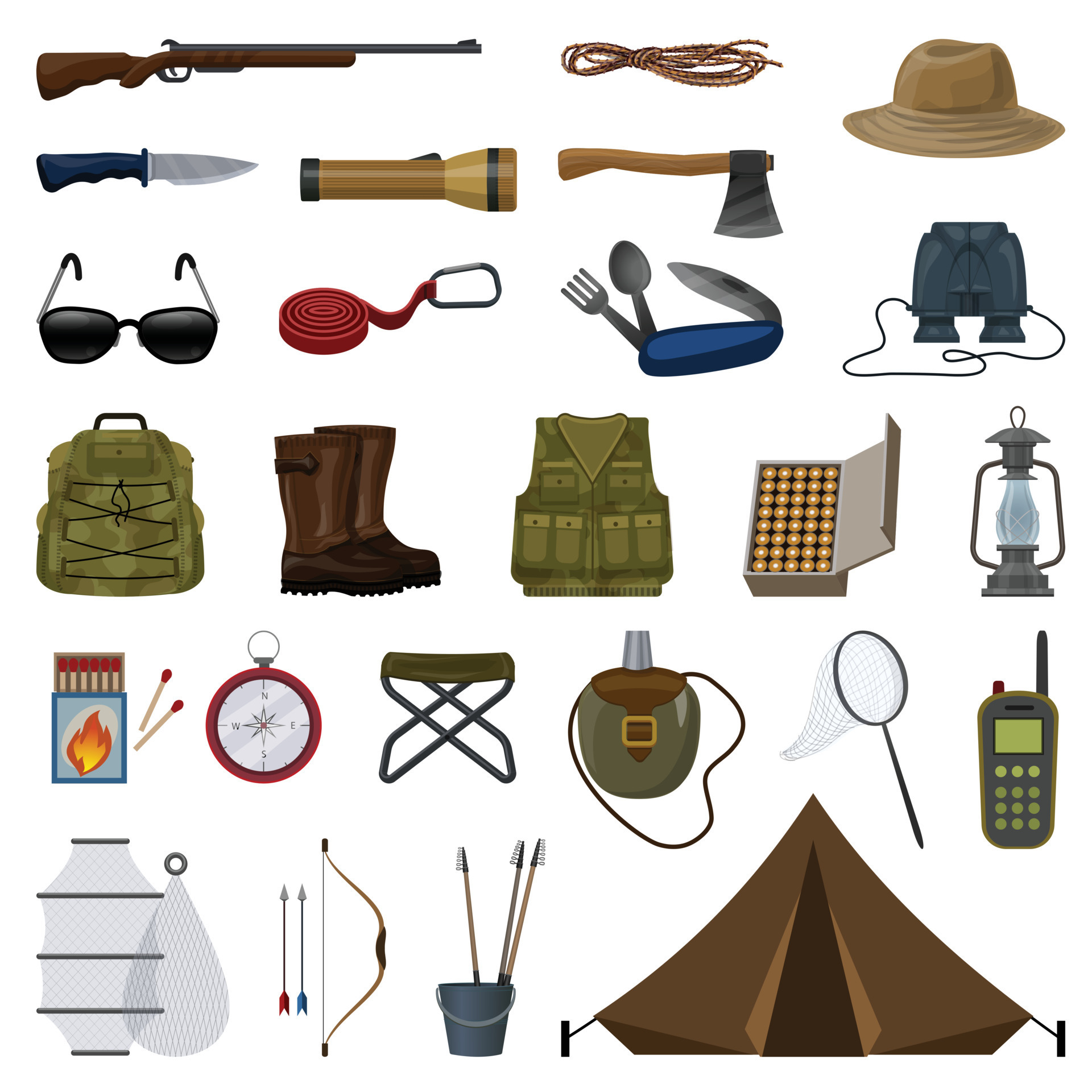 Hunting equipment icons set cartoon vector. Fishing camping 8624811