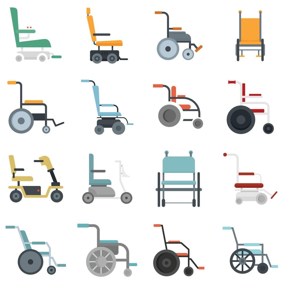Wheelchair icons set flat vector isolated