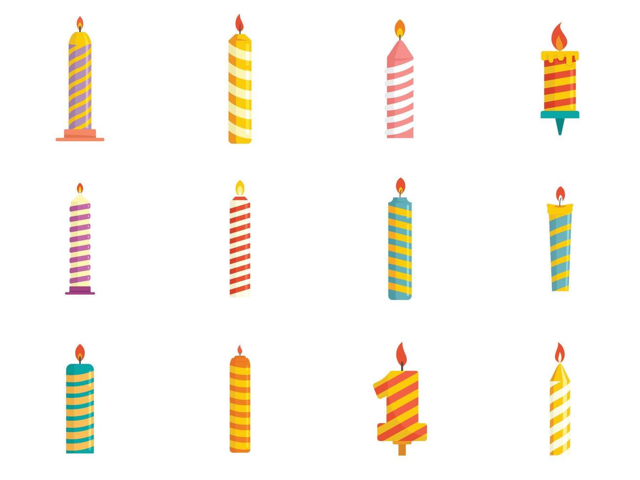 Birthday candle icons set flat vector isolated