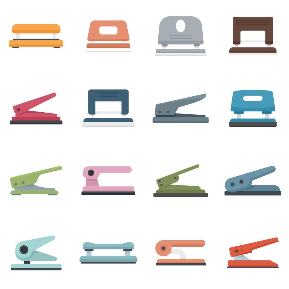 Hole puncher icons set flat vector isolated