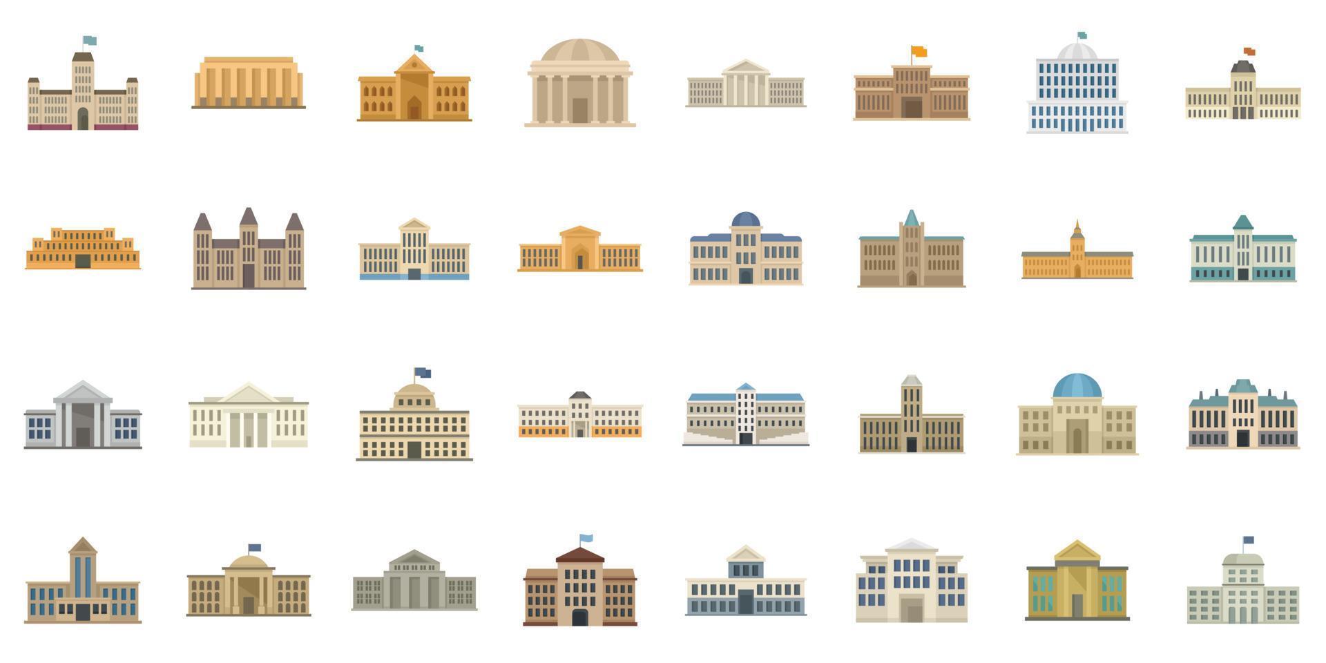 Parliament icons set flat vector isolated