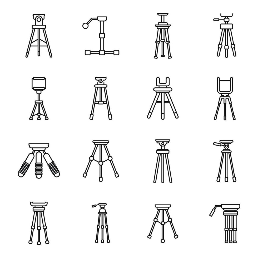 Tripod support icons set, outline style vector