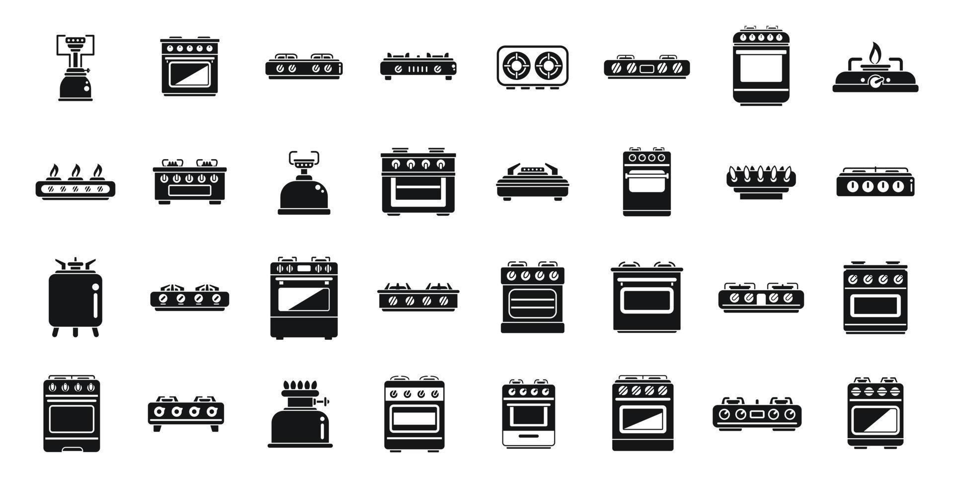 Burning gas stove icons set simple vector. Kitchen cooking vector