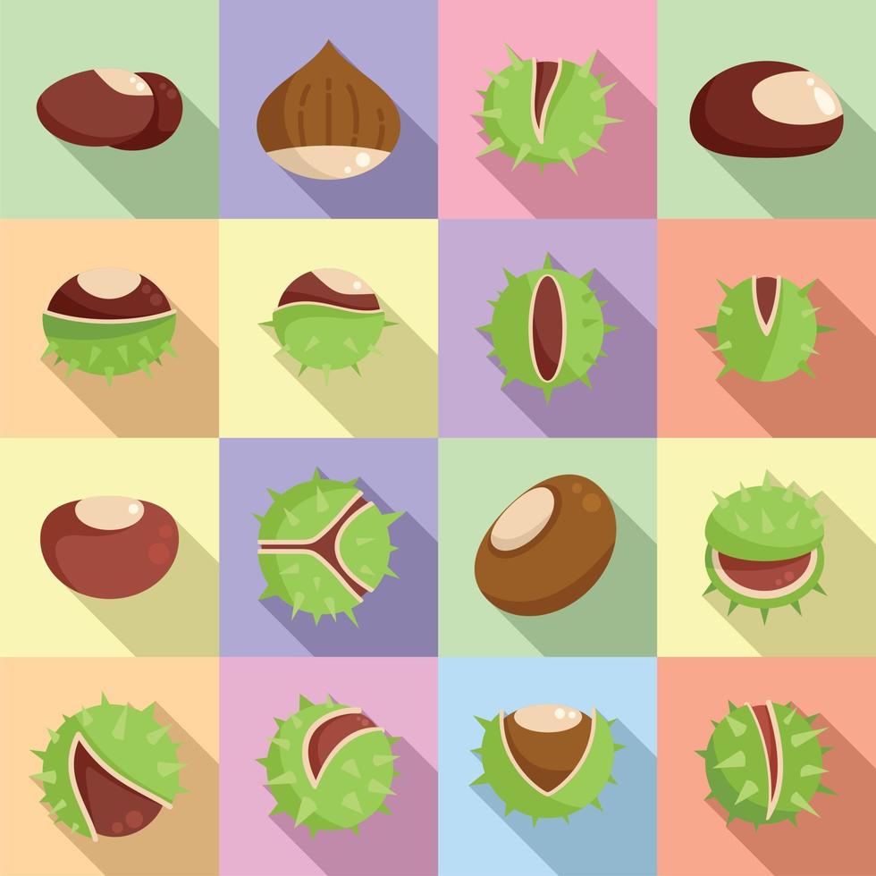 Chestnut icons set flat vector. Horse food vector