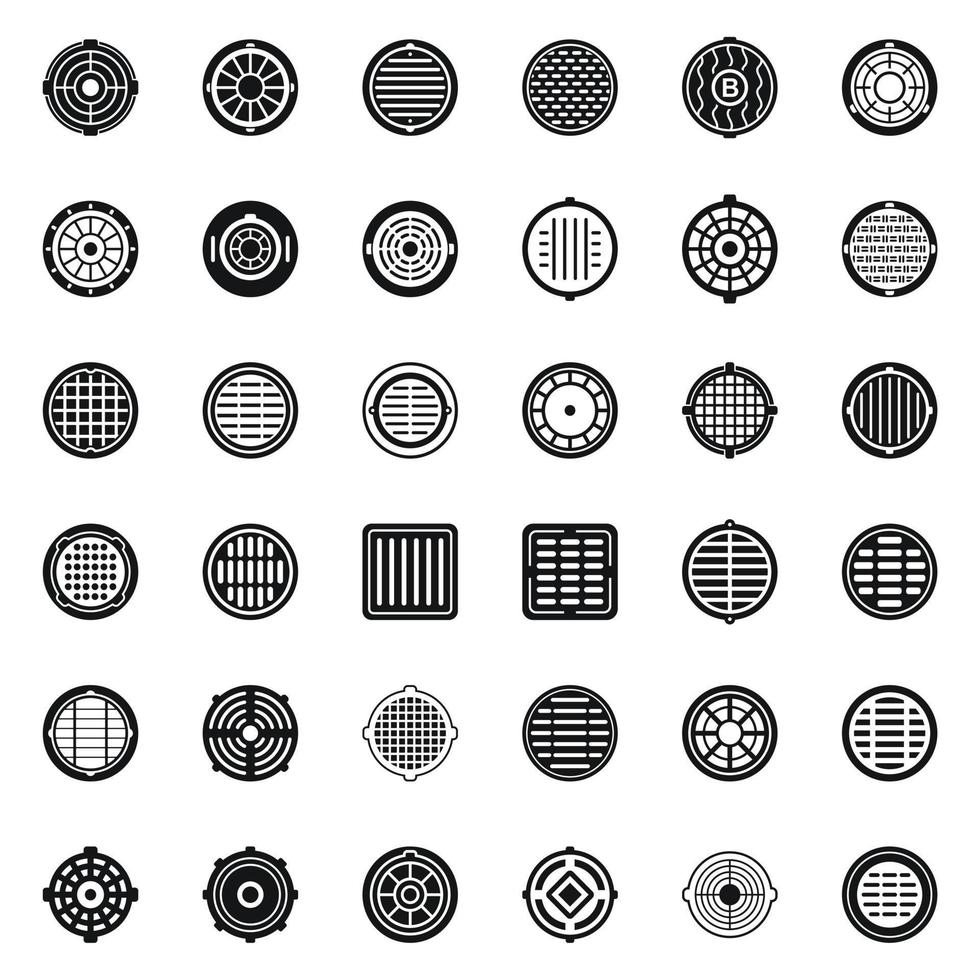 Manhole icons set simple vector. Canalization cap vector