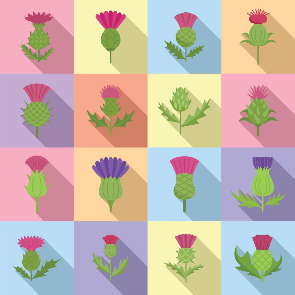 Thistle icons set flat vector. Scottish flower vector