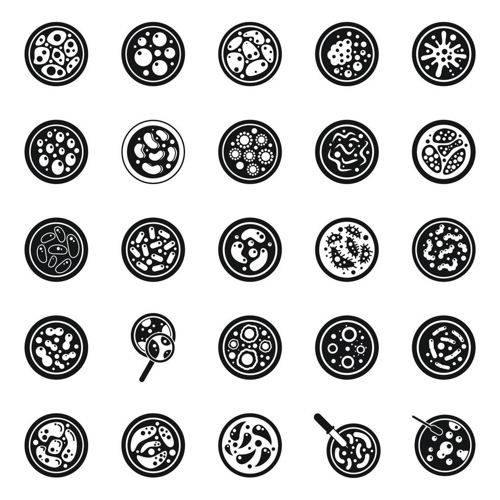 Petri dish icons set simple vector. Bacteria experiment vector