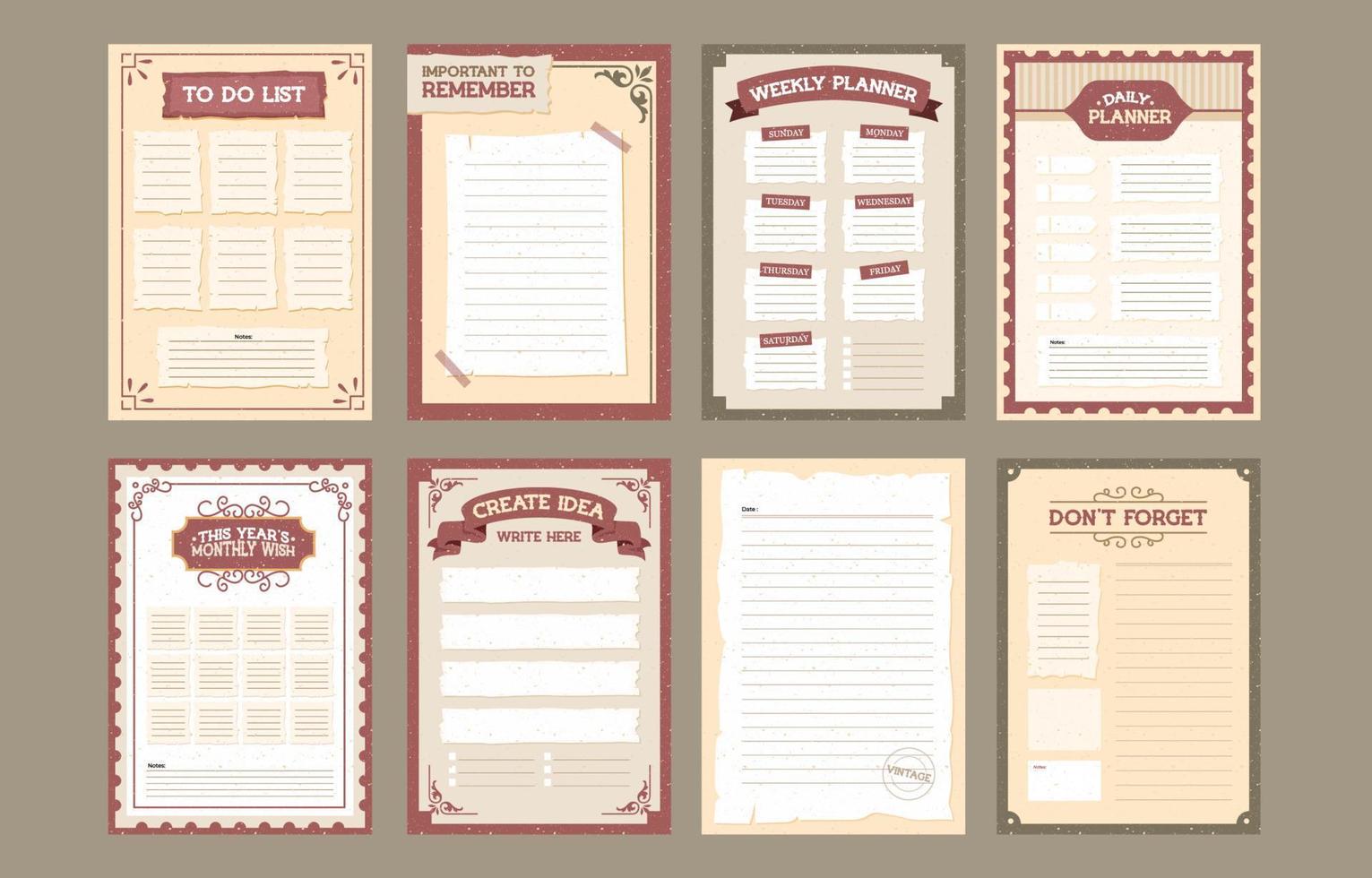 Set of Journal Vintage Page Collection vector