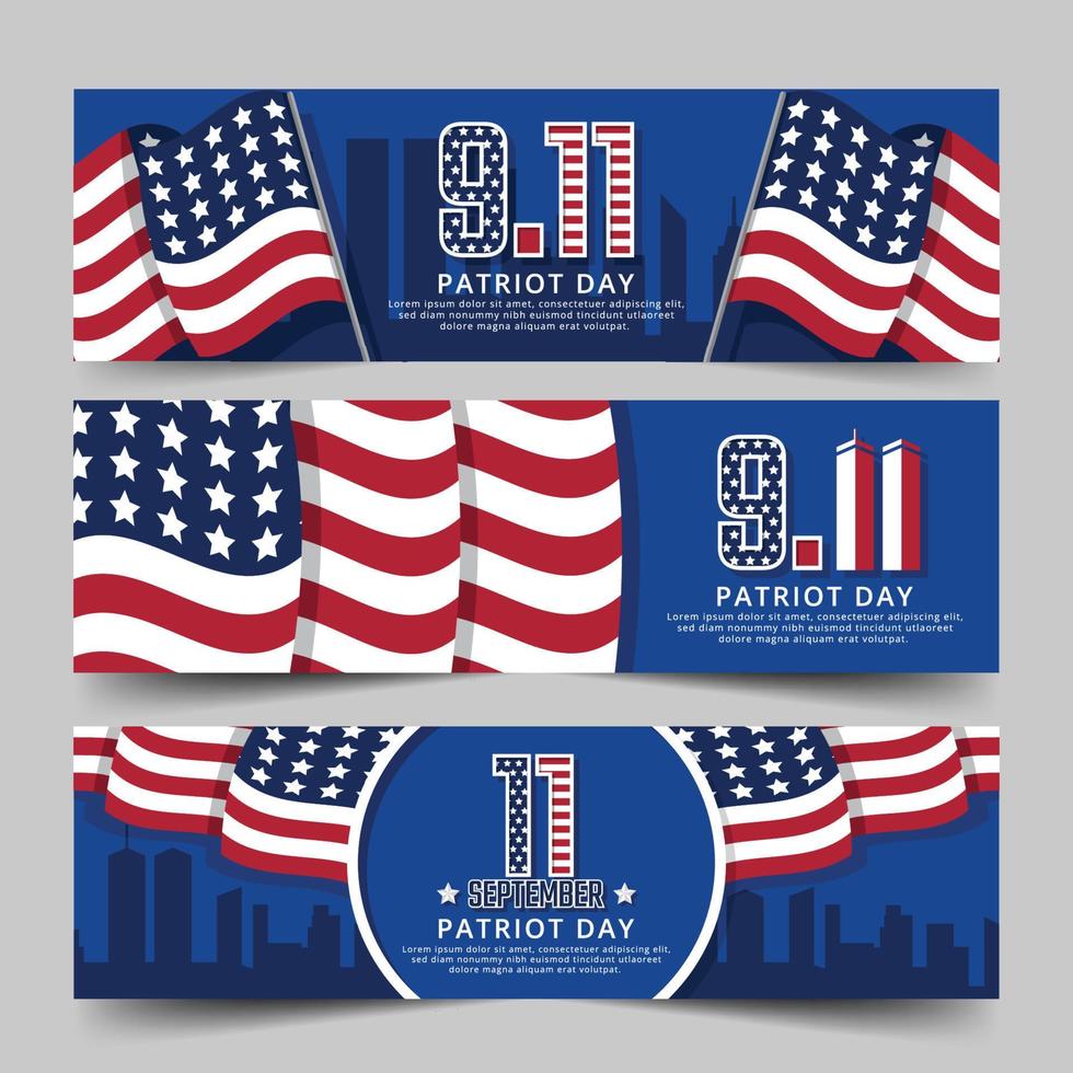 Banner Collection of Patriot Day USA Never Forget 9.11 vector