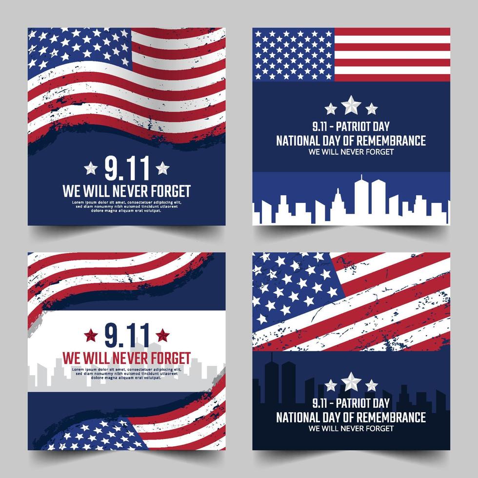 patriot day usa nunca olvides 9.11 publicaciones en redes sociales vector