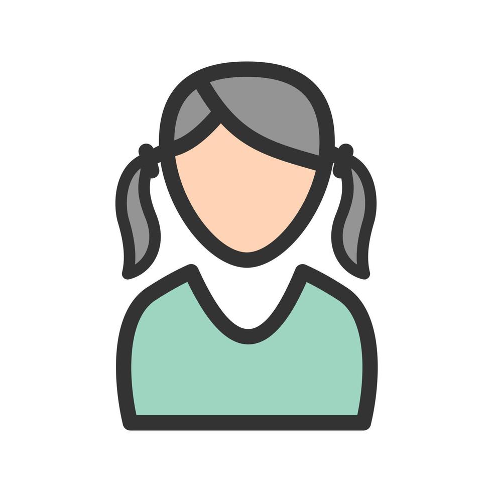 Girl in Two Ponytails Filled Line Icon vector