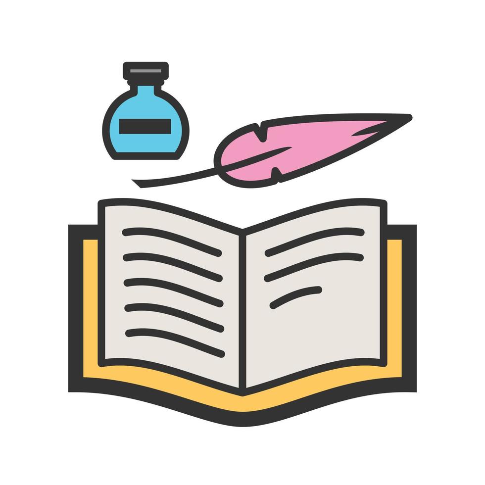 Quill and Book Filled Line Icon vector