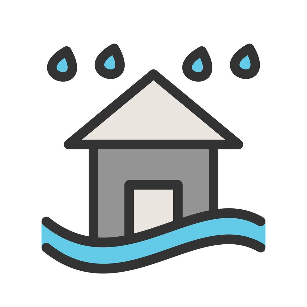 Heavy Rain and Flood Filled Line Icon vector