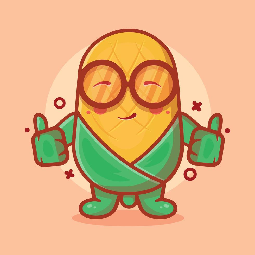 cute corn character mascot with thumb up hand gesture isolated cartoon in flat style design vector