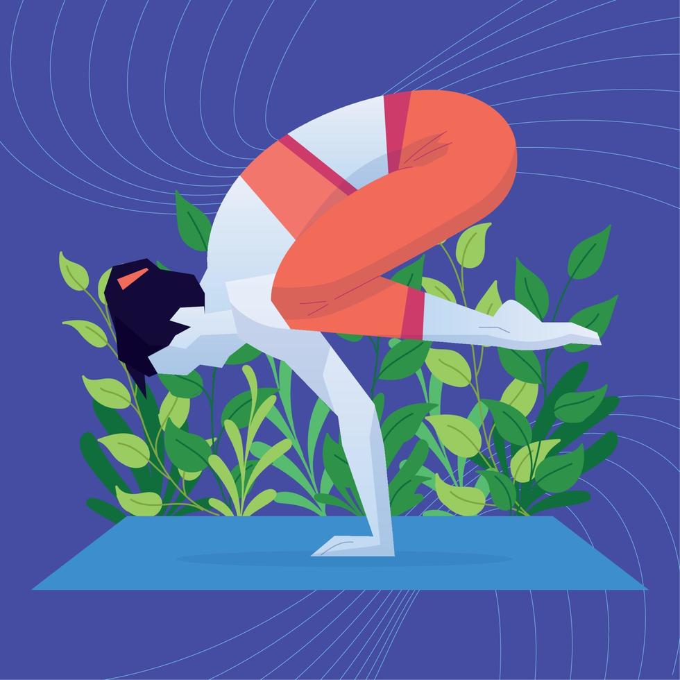 Abstract woman girl character doing yoga exercises Vector