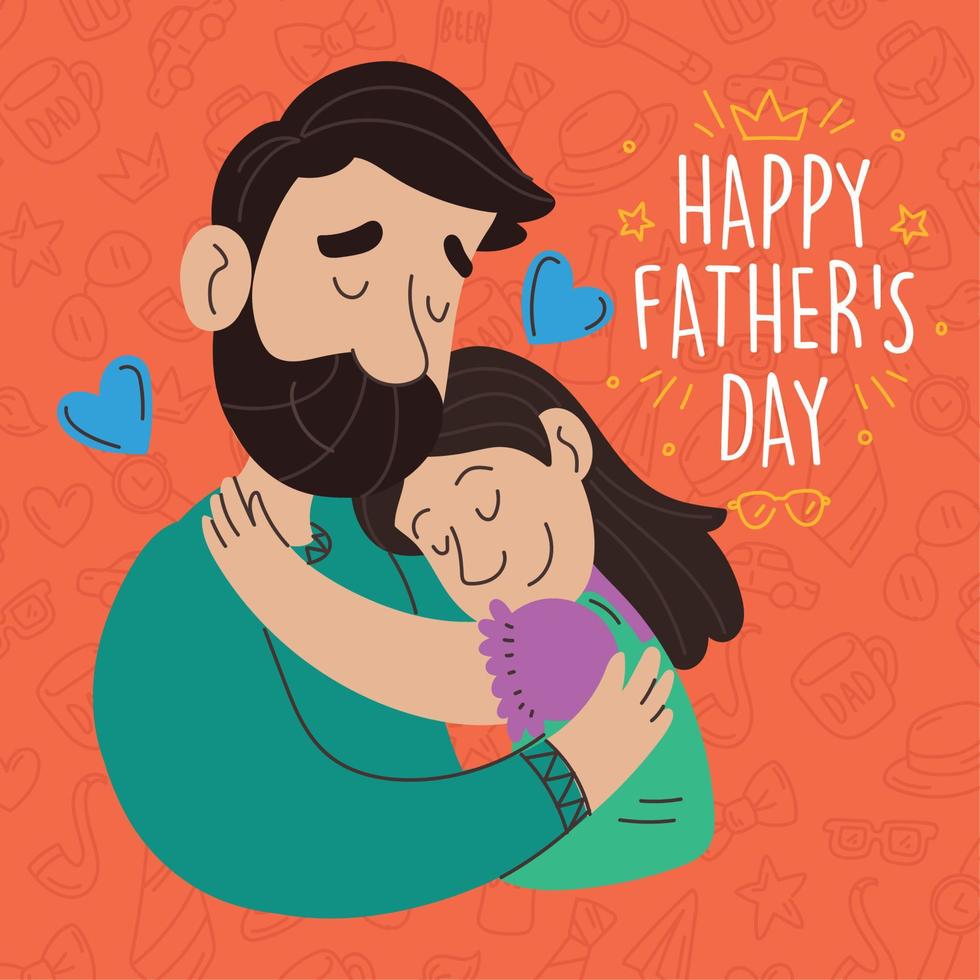 Cute father cartoon hugging her daughter Father day Vector