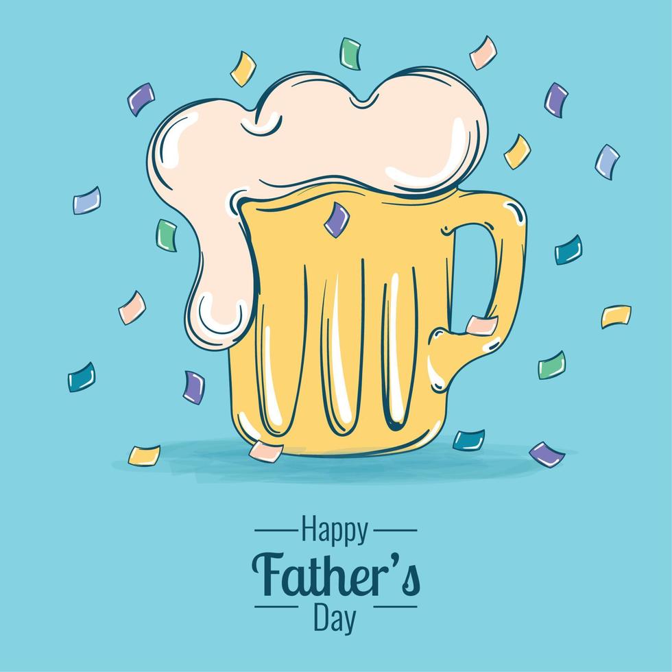 Isolated sketch of a beer with foam and party ornaments Happy father day Vector