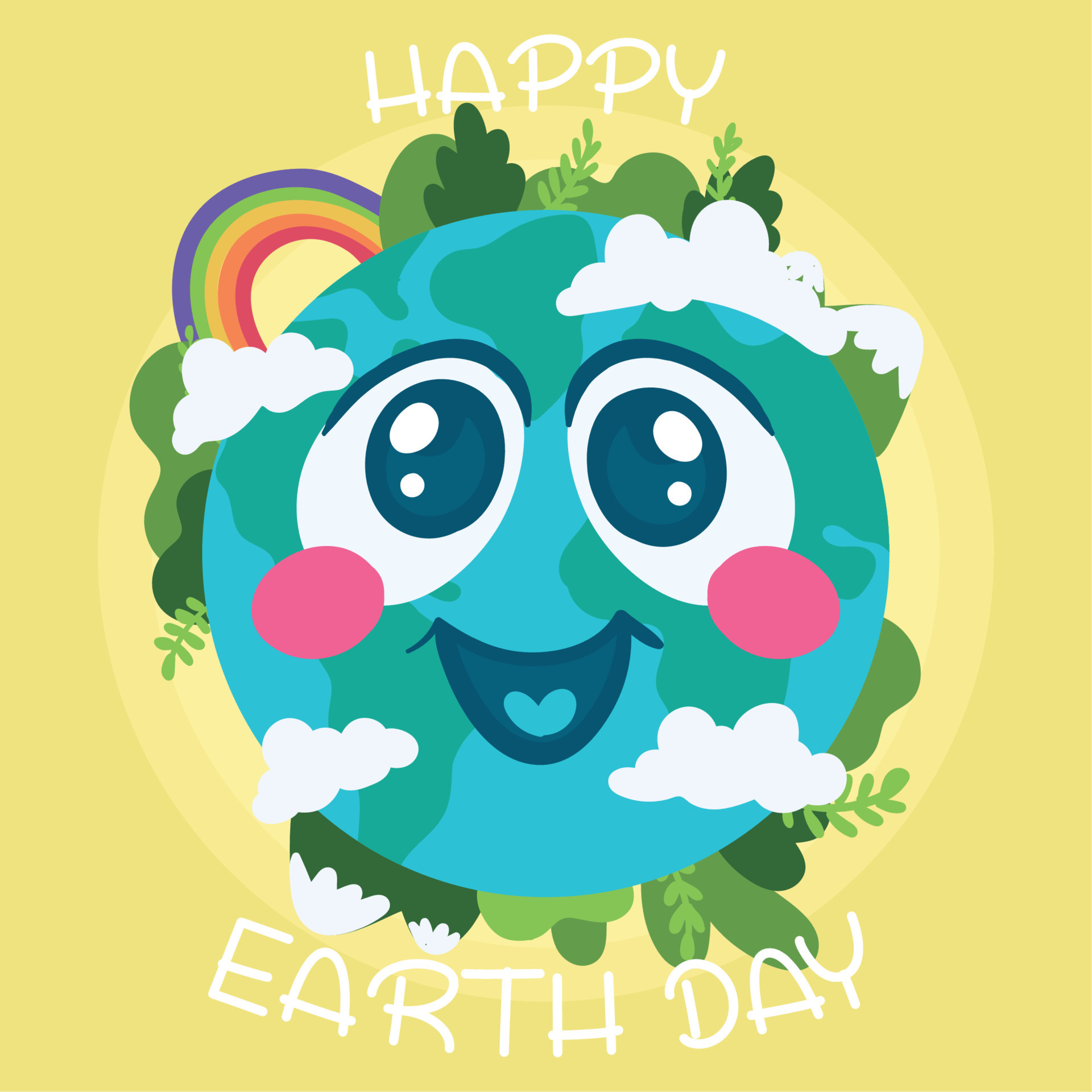 Happy earth planet be cartoon with rainbow and clouds Happy earth day  Vector 8627461 Vector Art at Vecteezy