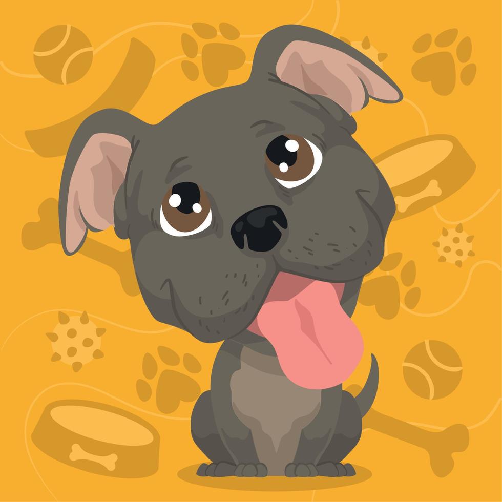 aislado lindo personaje de perro pitbull en un vector de fondo de juguetes para mascotas