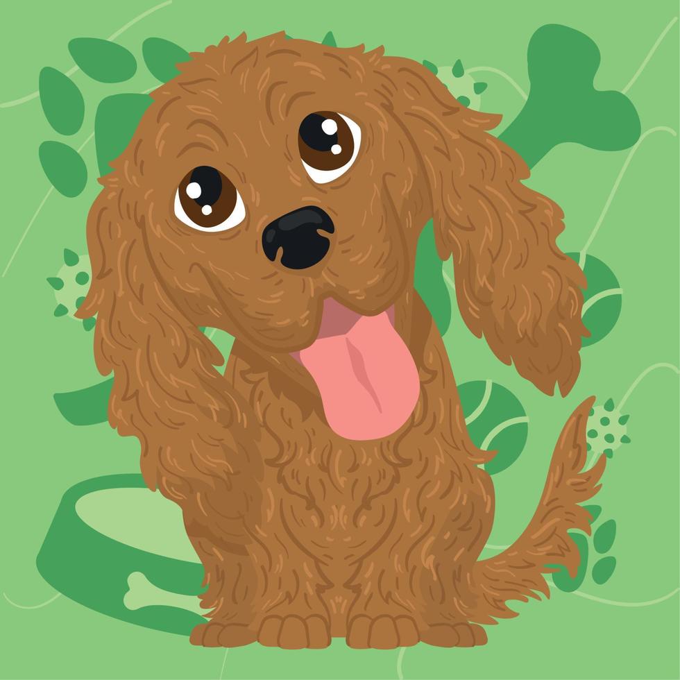 aislado lindo personaje de perro cocker spaniel en un vector de fondo de juguetes para mascotas