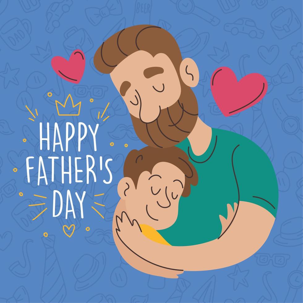 Happy father cartoon hugging his son Father day Vector