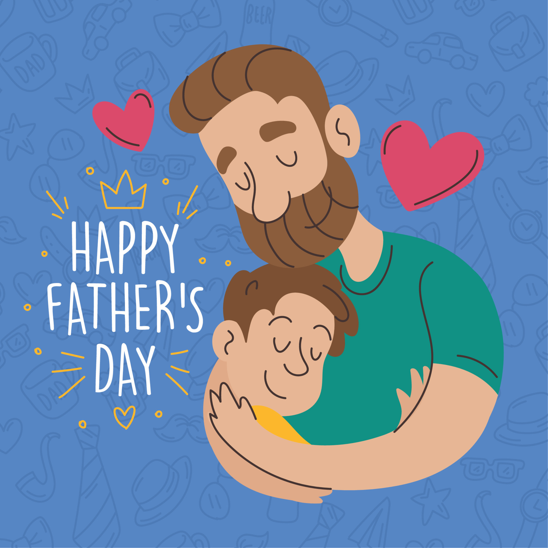 father and son hugging cartoon