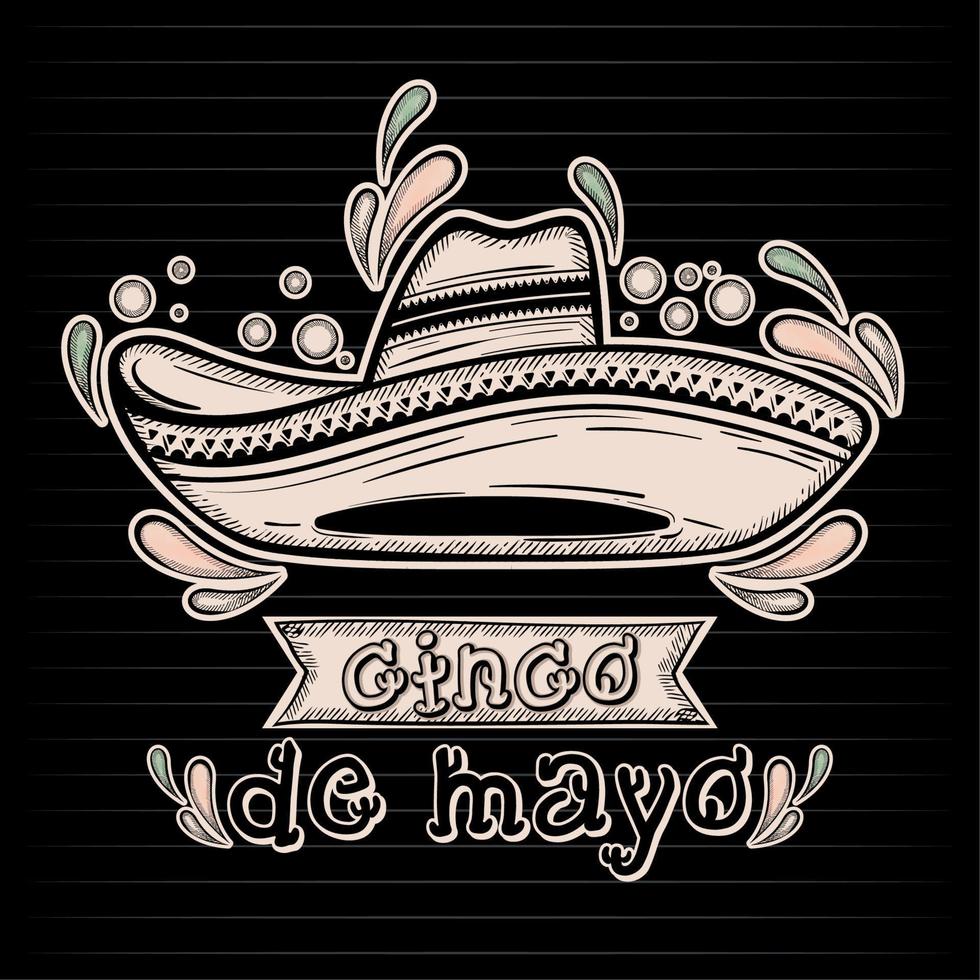 boceto de un sombrero tradicional mexicano con adornos vector vintage cinco de mayo