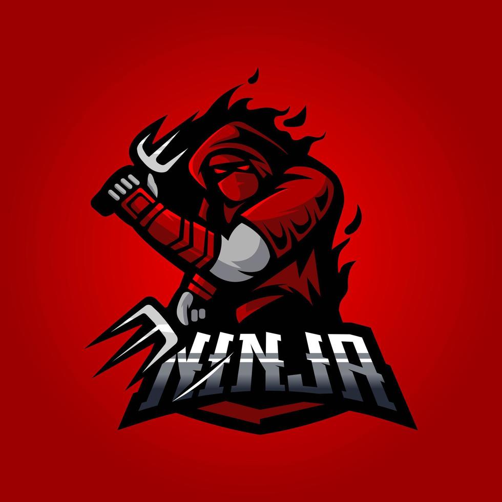 logotipo de la mascota ninja roja vector