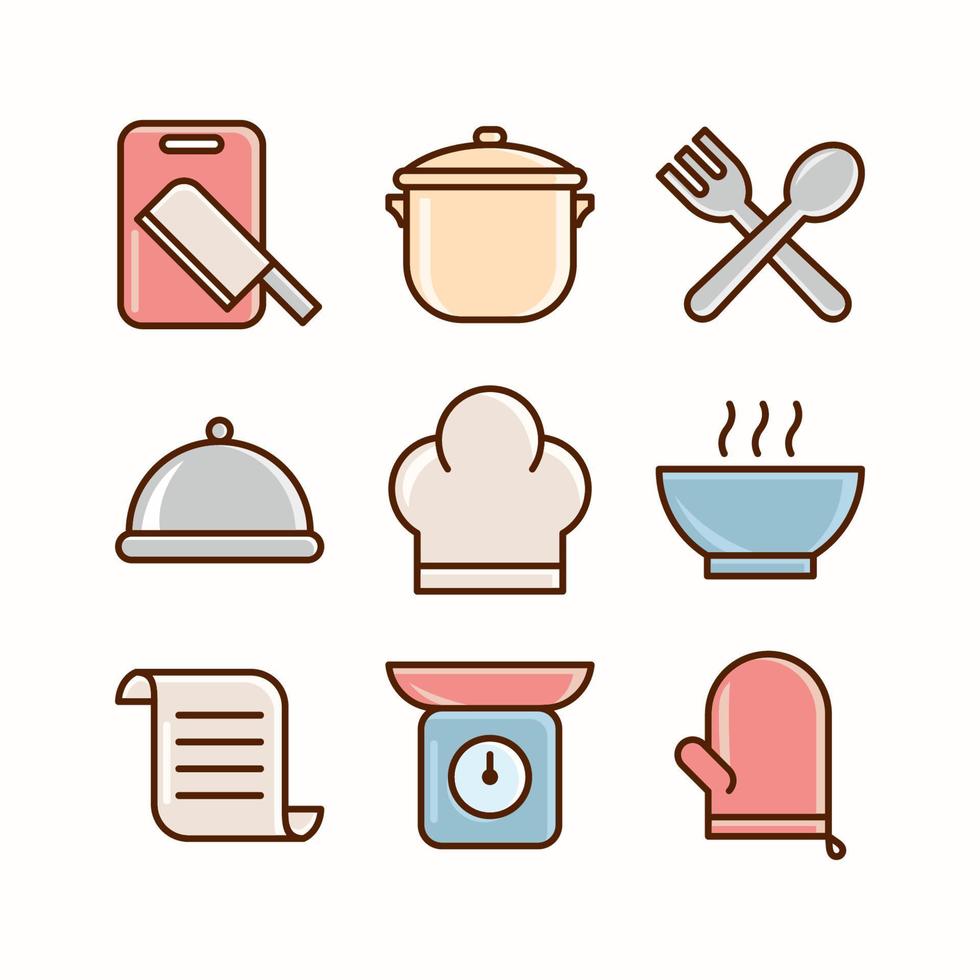 chef cocina colección de iconos de colores planos vector