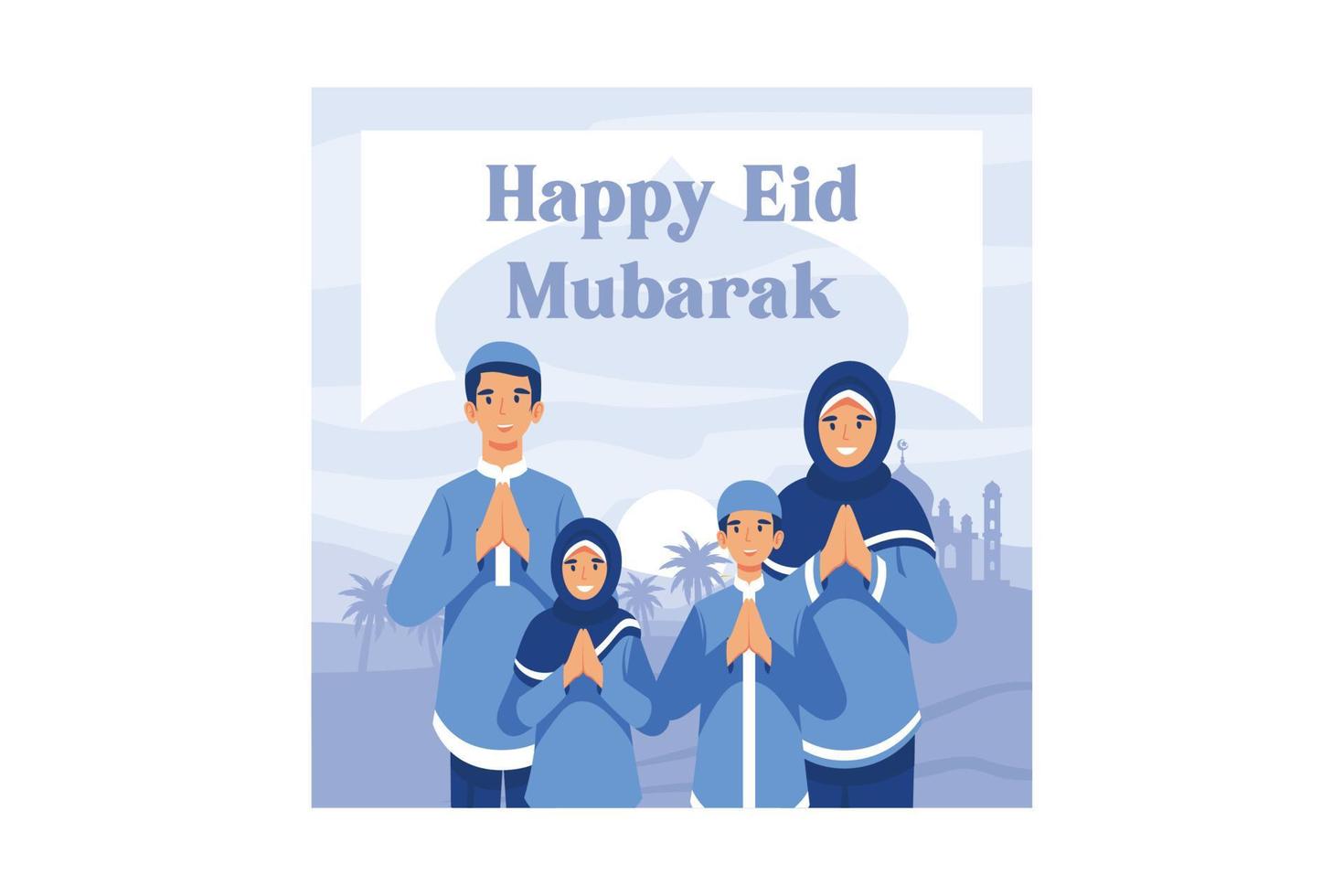 feliz eid al-fitr ilustración. musulmanes celebrando eid al-fitr. vector en un estilo plano