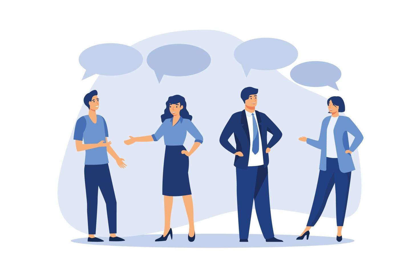 Teamwork share opinion, team meeting sharing idea to solve problem, discussion and thought in business meeting concept, businessmen and women working team speak with shared their thought speech bubble vector