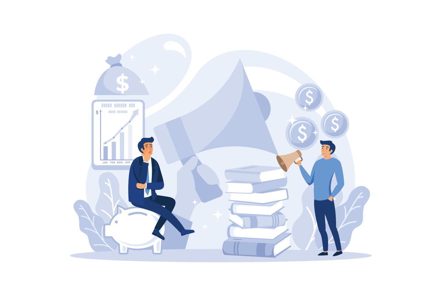 Initial Public Offerings specialist. IPO consultant. Investing strategy. Idea of money increase and finance growth. modern flat illustration vector