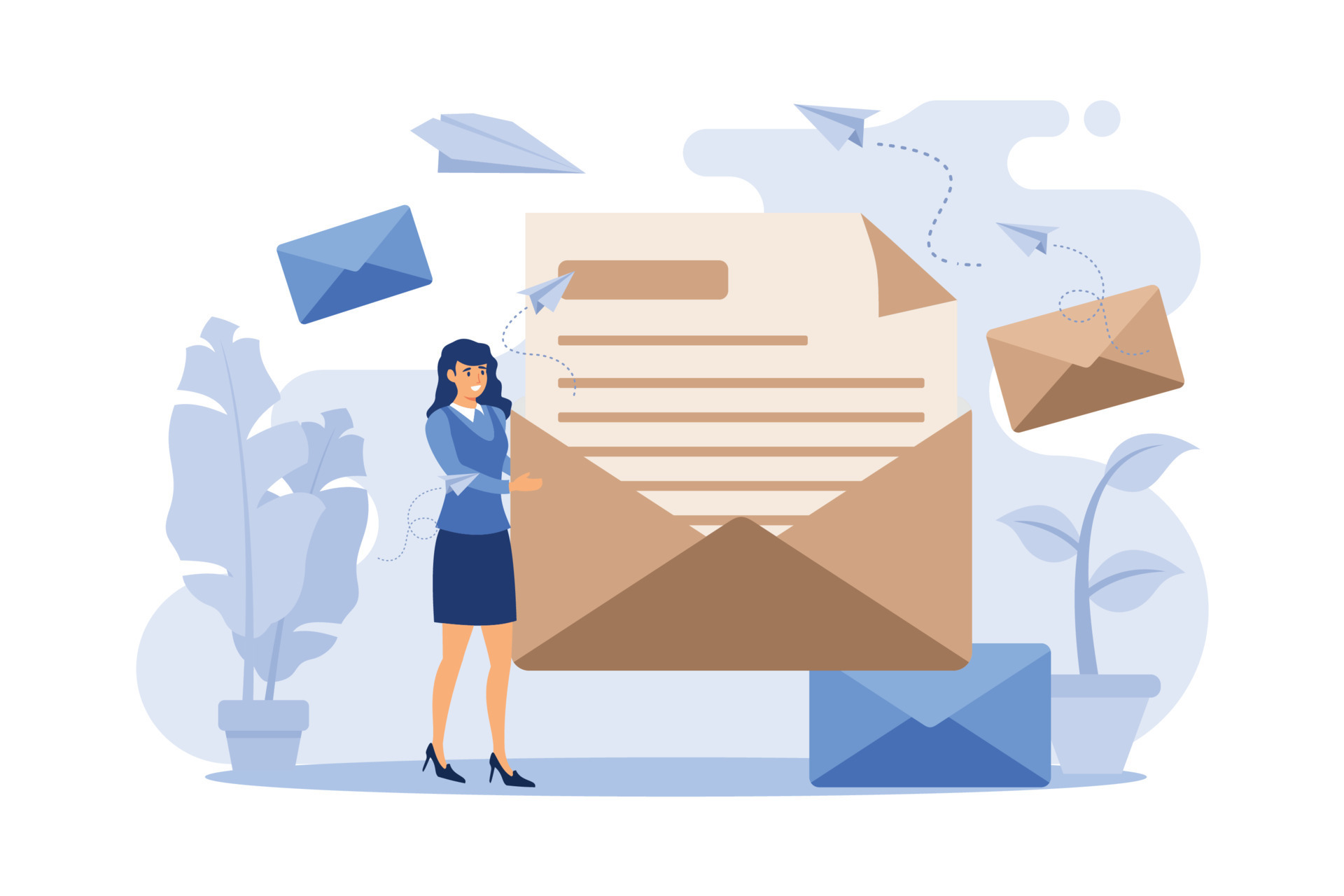 Cartoon woman holding huge envelope with letter flat vector illustration.  Working process, new email message, office paper and mail delivery.  Business and communication concept. 8627905 Vector Art at Vecteezy