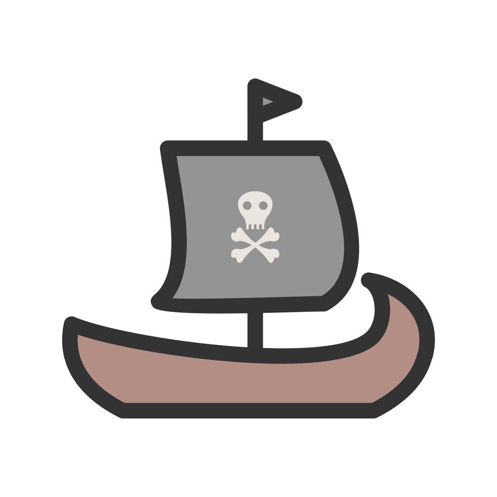 icono de línea llena de barco pirata vector