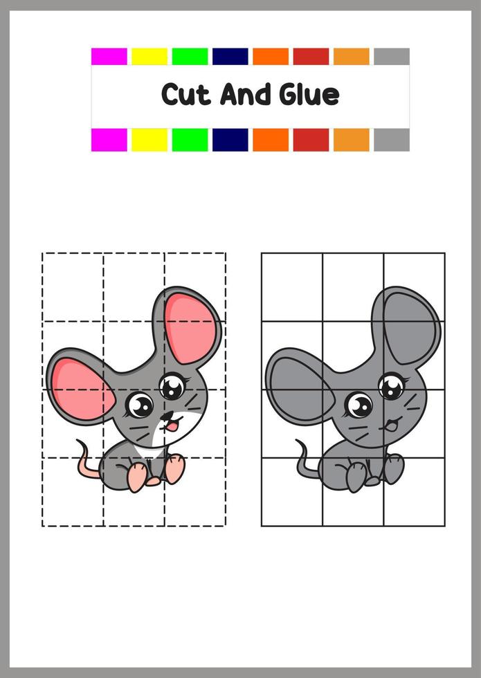 cut and glue for kids. cute mouse vector