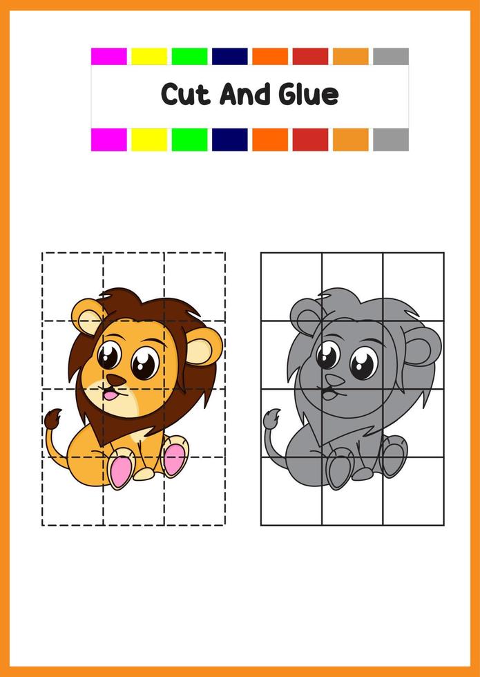 cut and glue for kids. cute lion vector