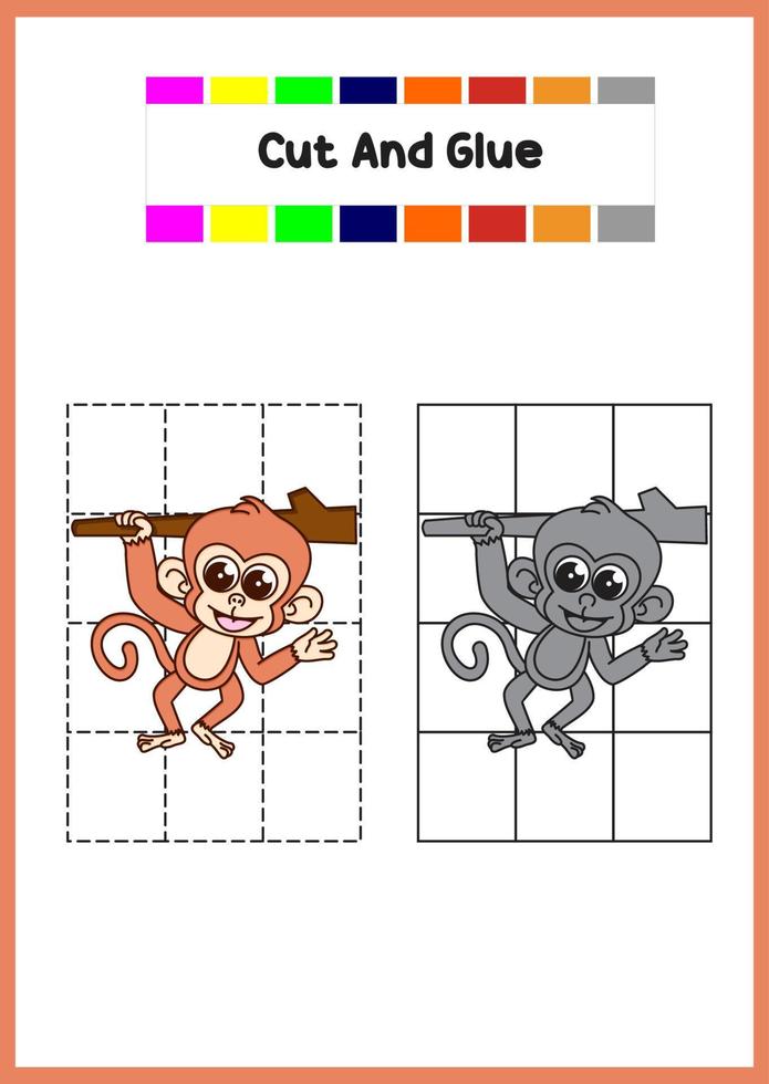 cut and glue for kids. cute monkey vector