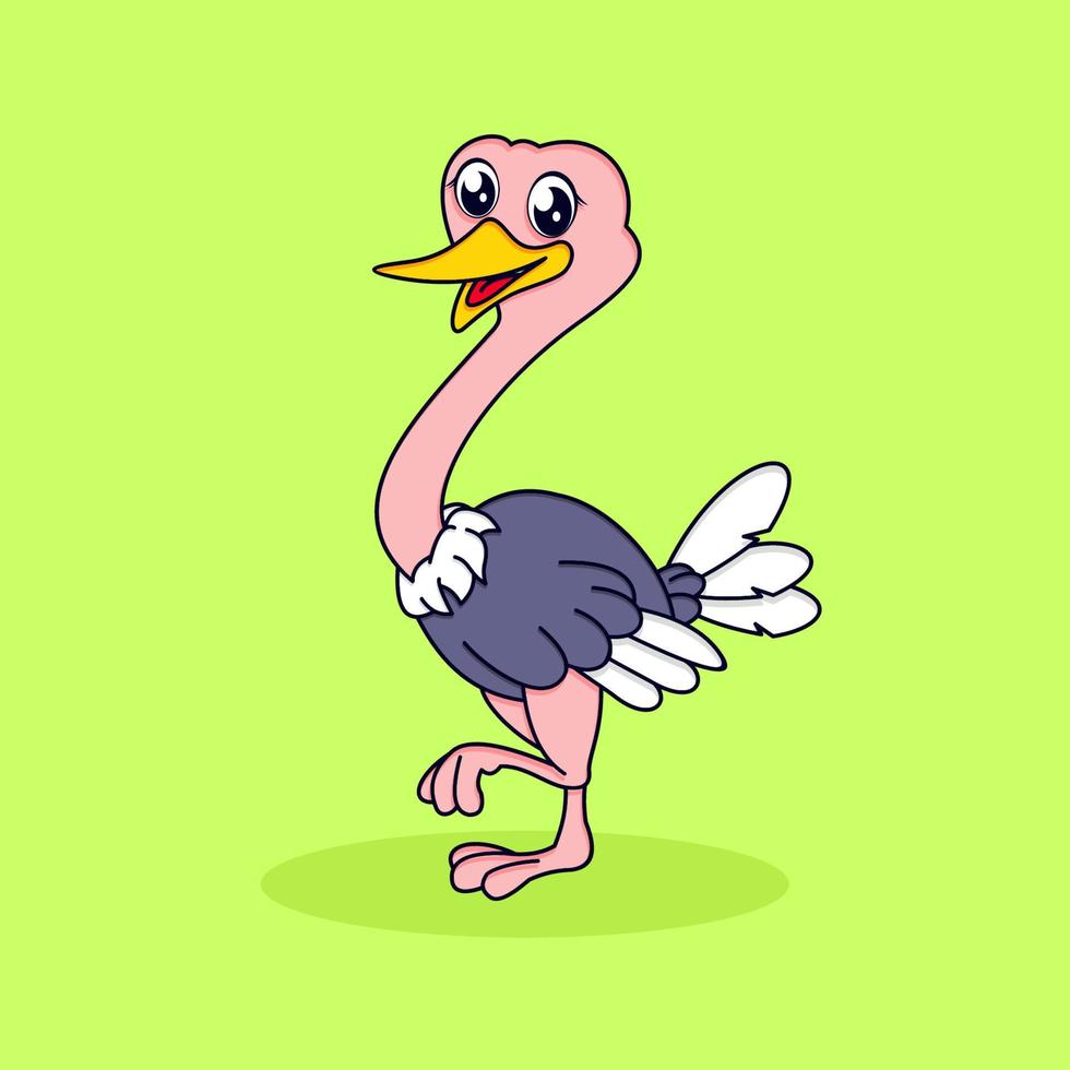cute ostrich in flat design. cartoon illustration vector