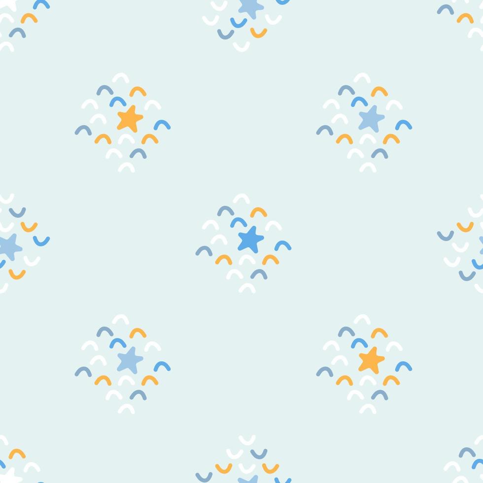 Seamless kids pattern with arch and stars. Blue background. Nursery concept. Vector illustration. Children backdrop. Template of wrapping, digital paper, wallpaper, fabric textile pattern.