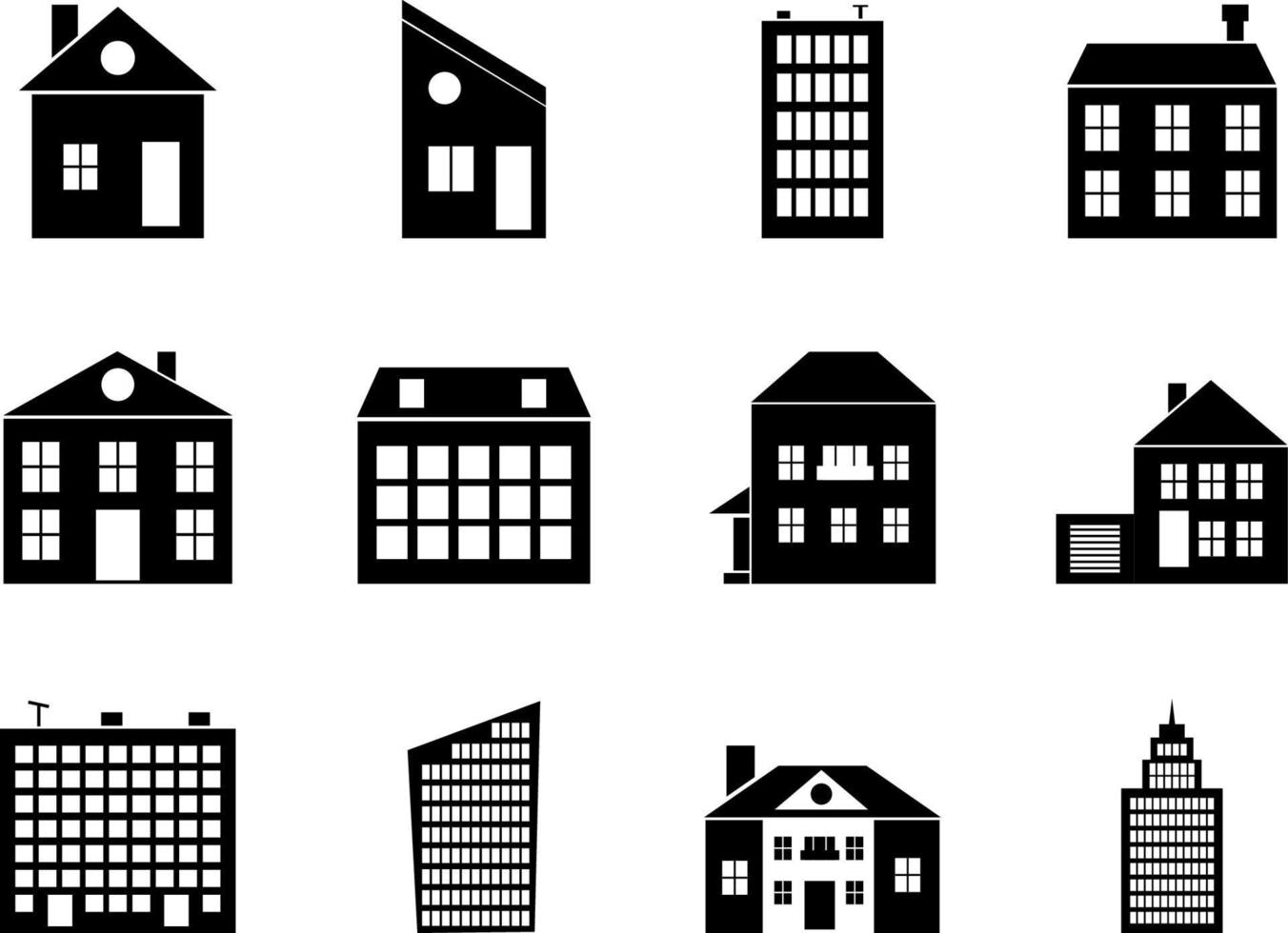 Set of house icon. Different building. Skyscraper, chalet, cottage, family hotel Vector illustration