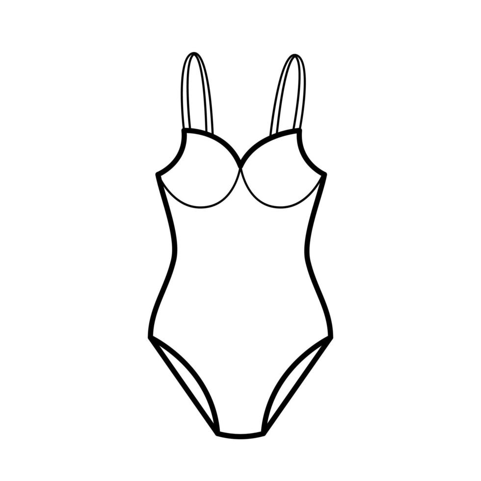 One piece swimsuit. Hand drawn sketch icon of swimming clothes. Isolated vector illustration in doodle line style.